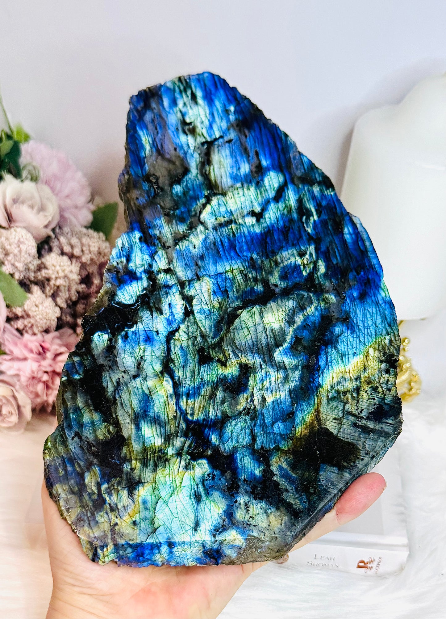 Large Labradorite Slab Double Sided Flash 22cm On Stand