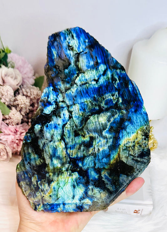 Large Labradorite Slab Double Sided Flash 22cm On Stand