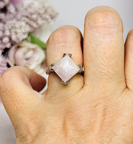 Sterling Silver Rose Quartz Ring Size 8
