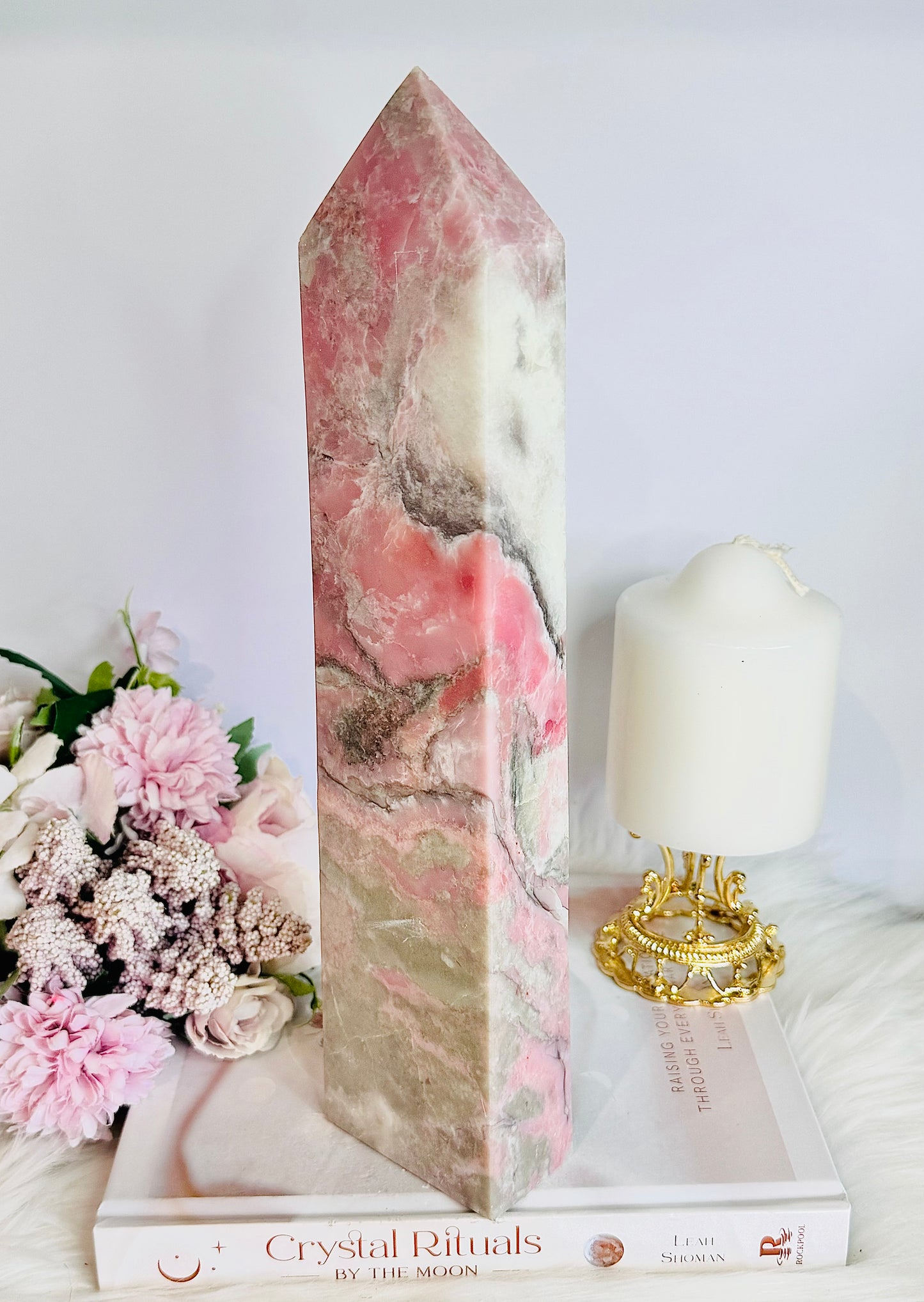 O M G ~ The Most BEAUTIFUL Huge Natural Pink Opal Carved Chunky Tower 30cm 1.59KG