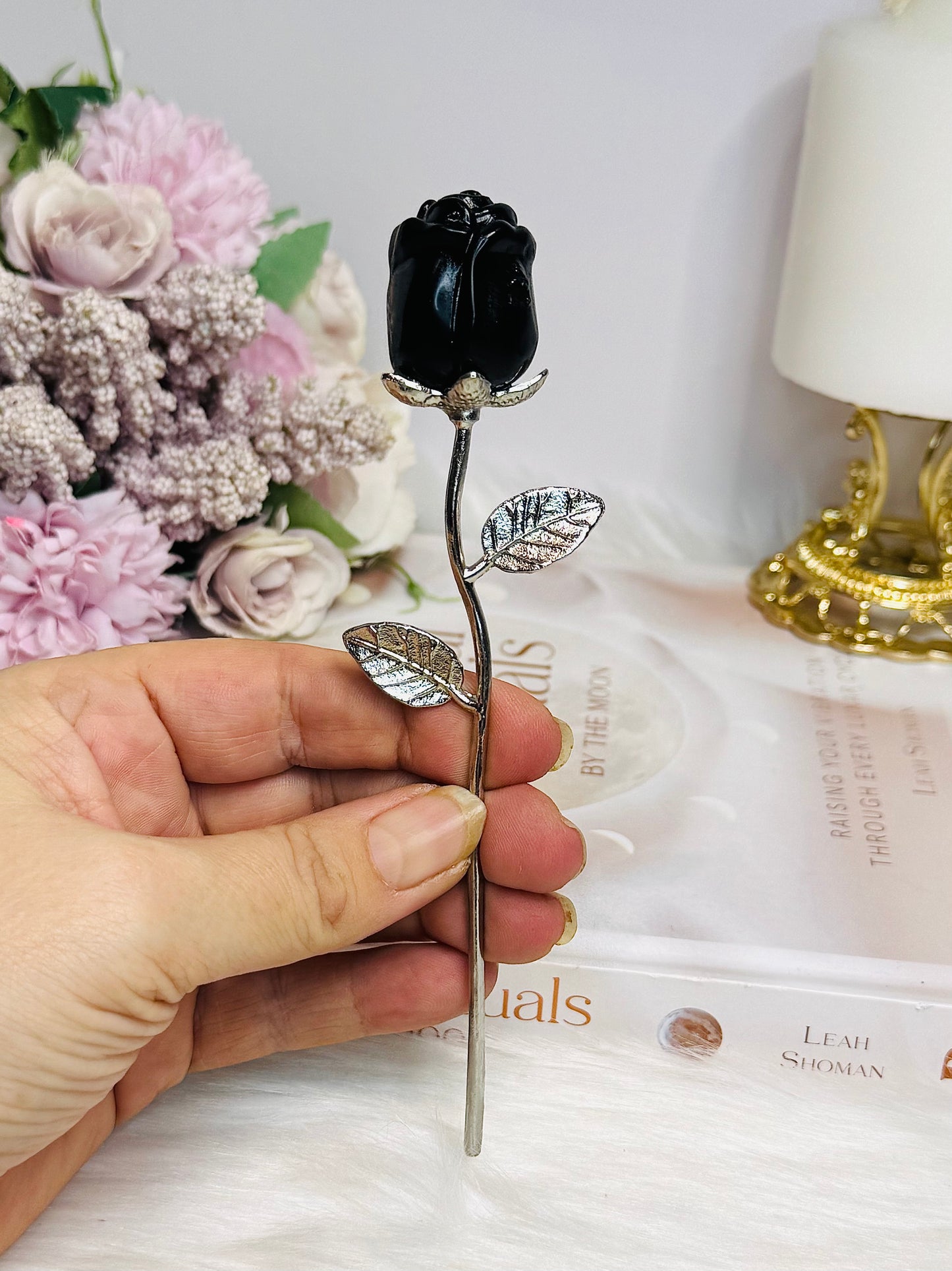 Black Obsidian Forever Rose 15cm
