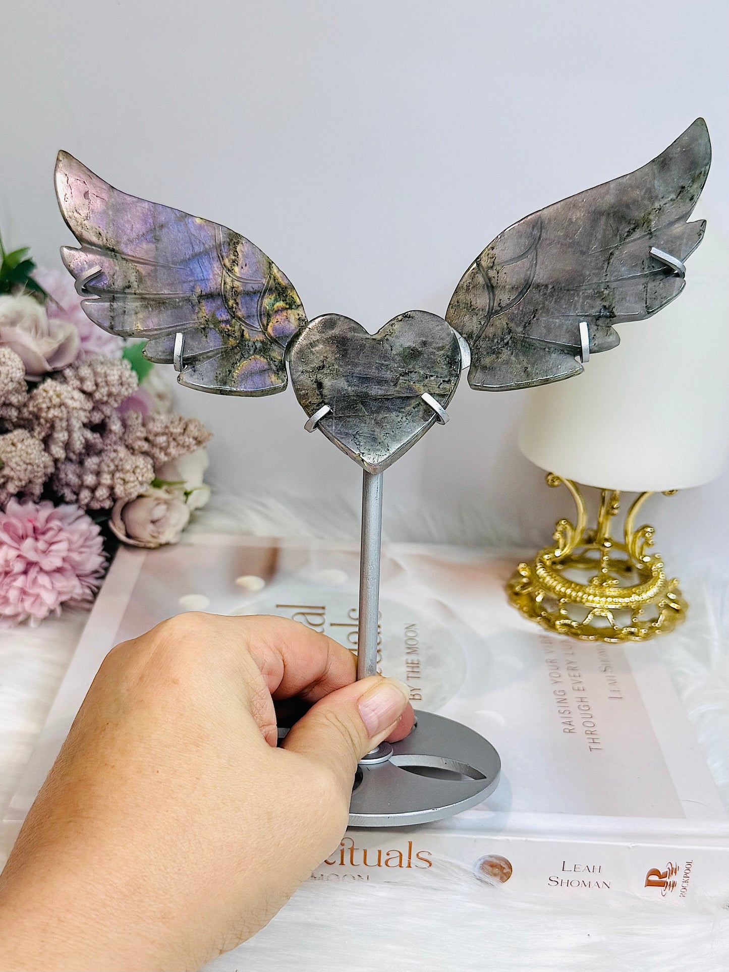 Purple Labradorite Heart with Wings ~ Each piece is full of flash 18cm