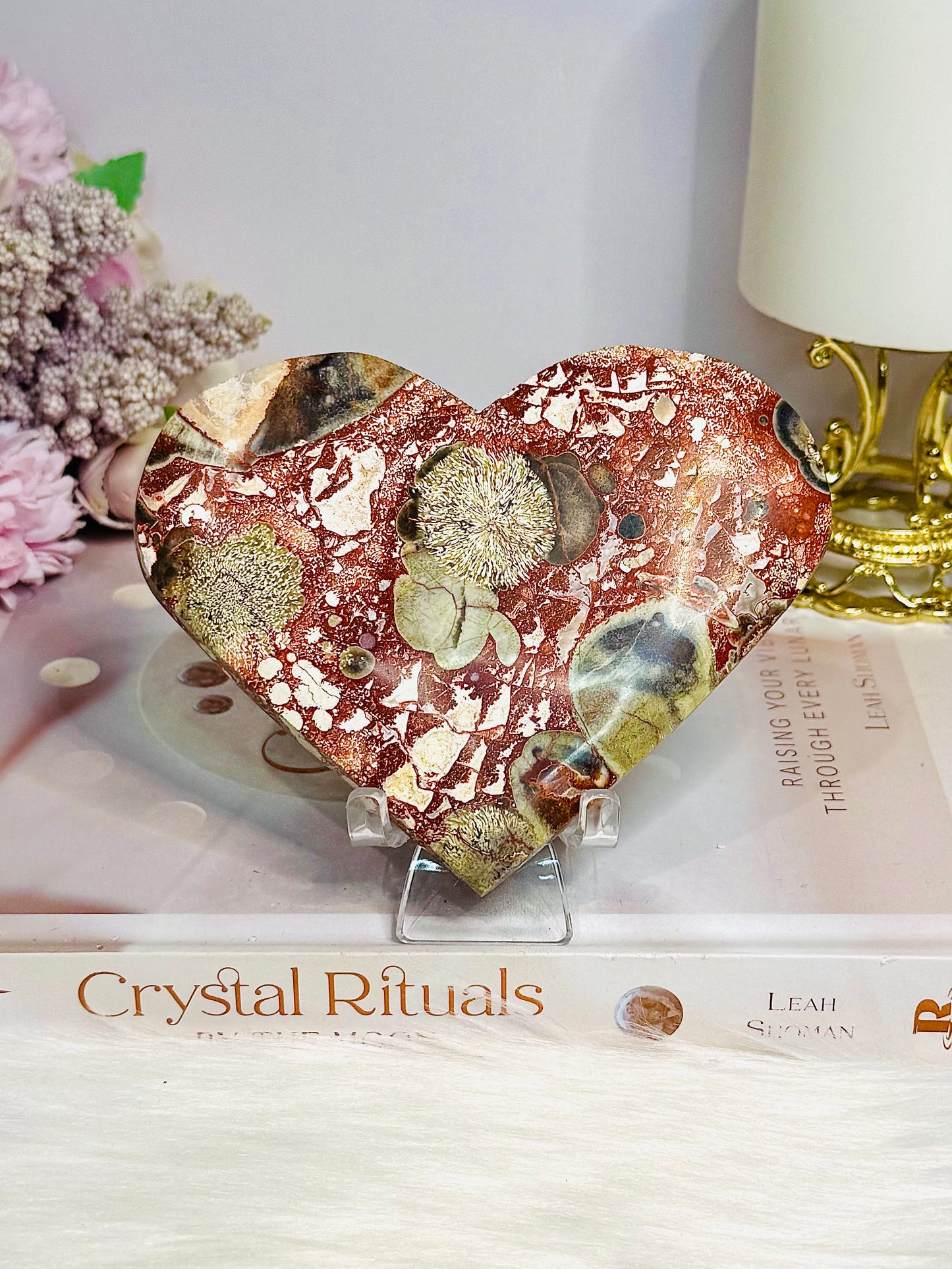 Large Money Agate Heart on Stand 12cm