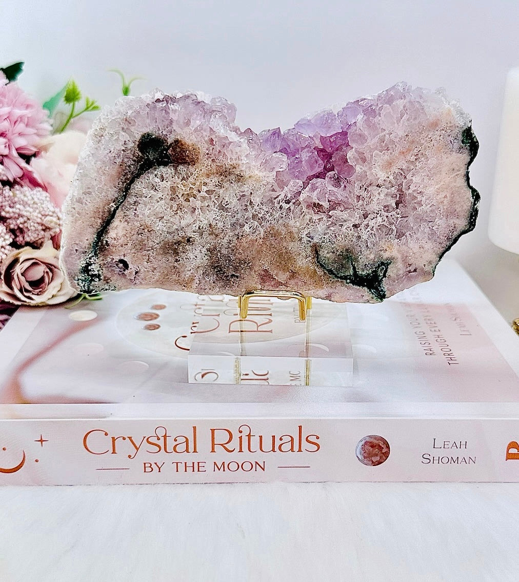 Druzy Pink Amethyst Slab 15cm On Stand