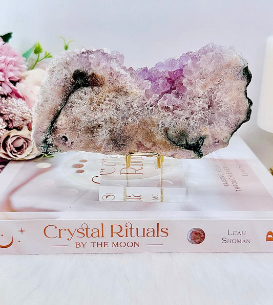 Druzy Pink Amethyst Slab 15cm On Stand