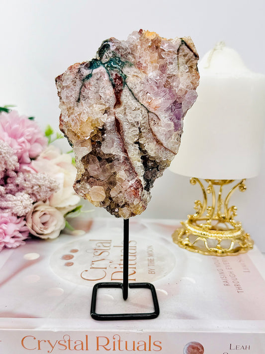 ⚜️ SALE ⚜️ Large Natural Pink Amethyst Druzy Slab Full Of Crystallisation On Stand 16cm