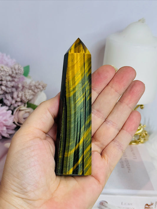 Rare Blue & Yellow Flash Tigers Eye Tower (Discounted as this tower does not stand) 12cm