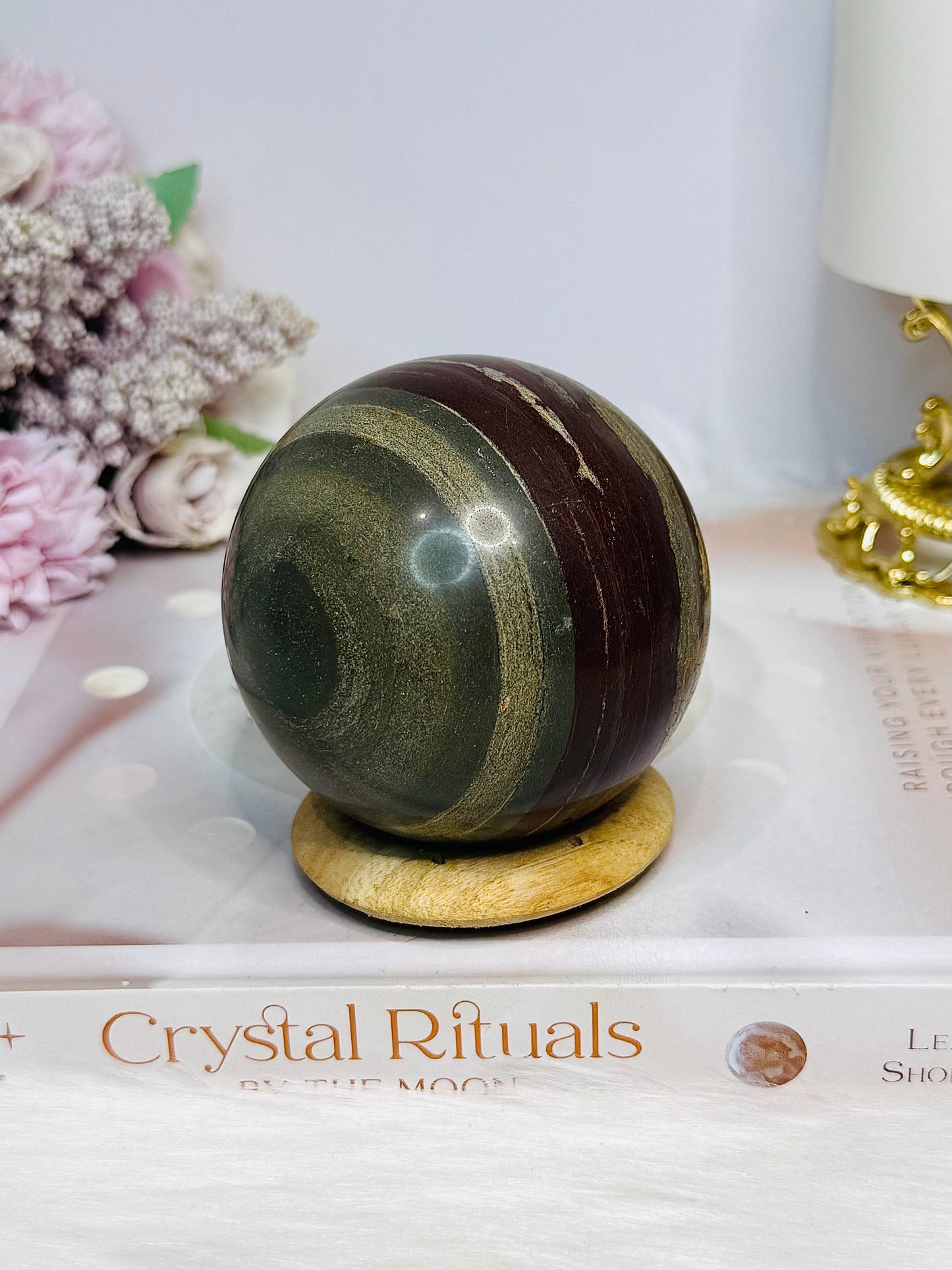 Large Zebra Rock Sphere on Stand 546g