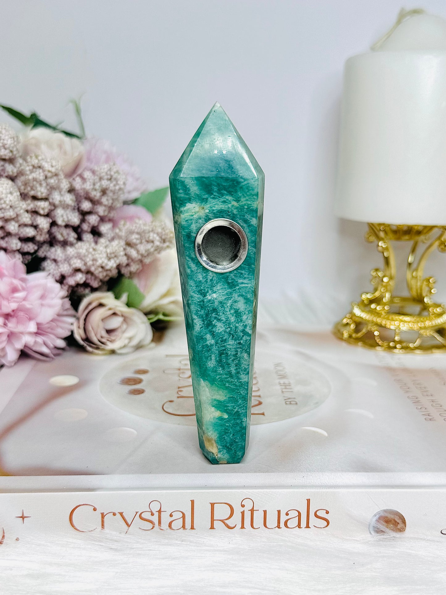 Green Amazonite Carved Pipe 11cm