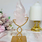 Rose Quartz Flame on Gold Stand 16cm