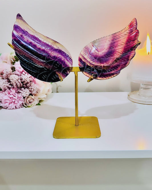 Purple Fluorite Wings on Gold Stand 20cm Tall (Inc Stand)