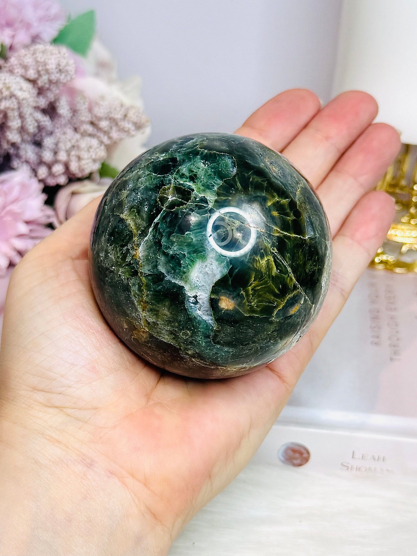 Large Green Jasper Druzy Sphere on Stand 490g