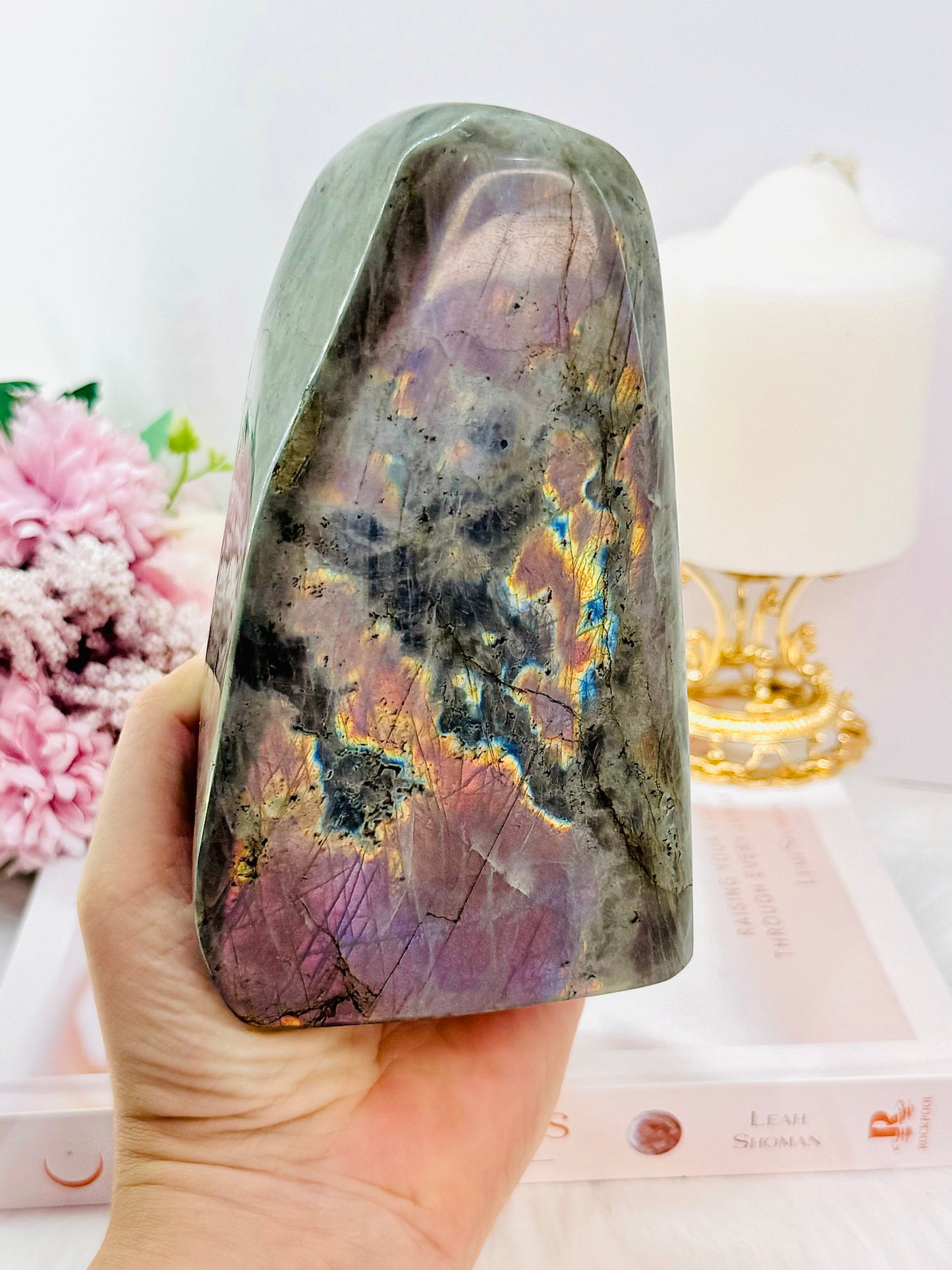 Incredibly Stunning Huge Polished Natural Labradorite Freeform with Pink & Purple Flash 16cm 1.13KG