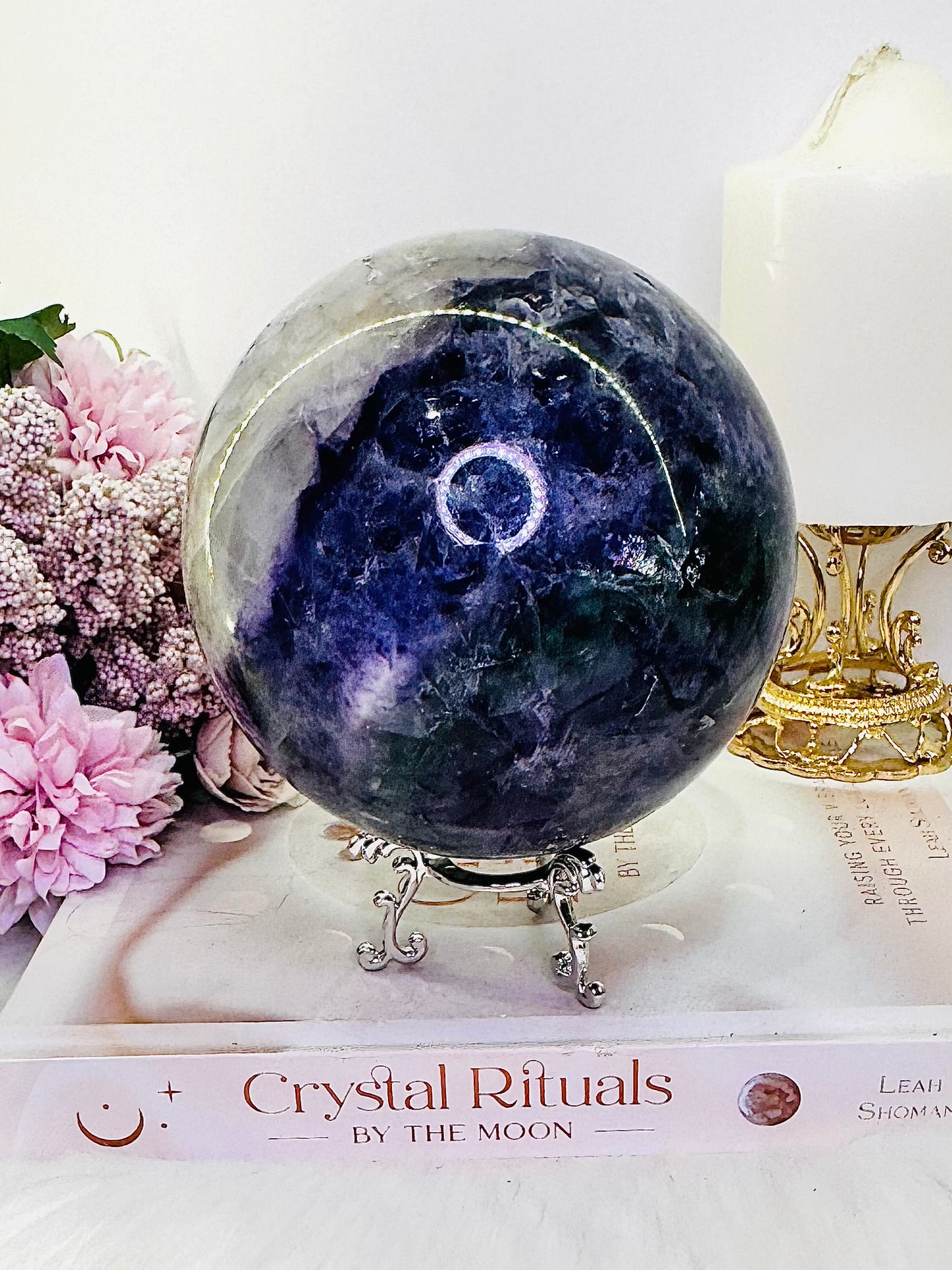 Huge Gorgeous 1.93KG Purple & Green Fluorite Sphere On Stand