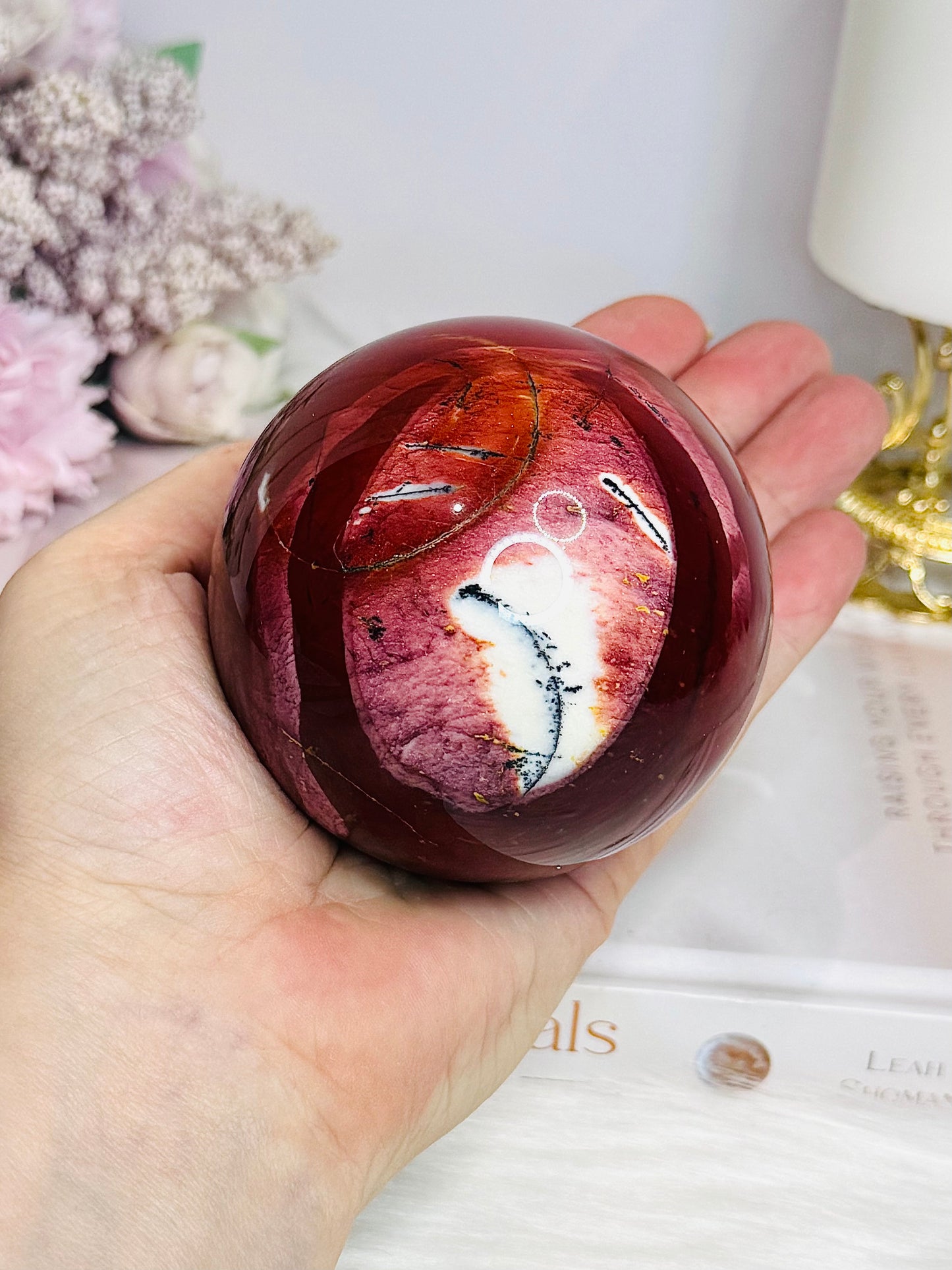 Large Mookaite Jasper Sphere on Stand 515g