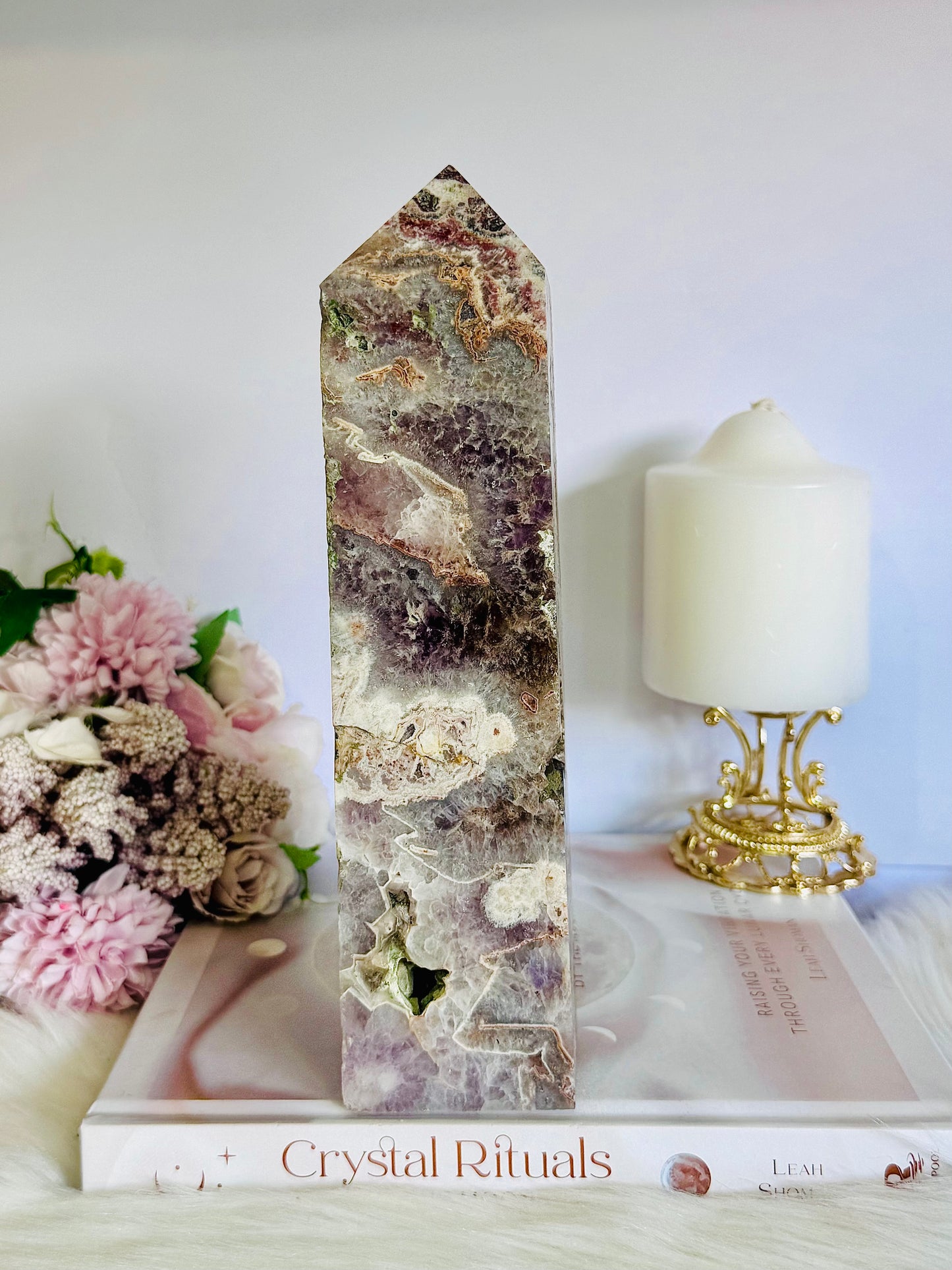 Unique & Stunning Large Chunky Mexican Lace Agate X Amethyst Tower 23cm 1.39KG From Brazil