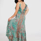 Long Boho Silk Strappy Dress with Frill One Size
