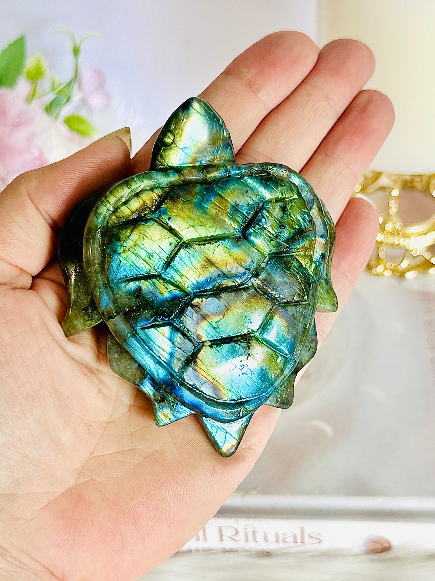 The Most Stunning Absolutely Full Of Gorgeous Flash High Grade Labradorite Carved Turtle 10cm