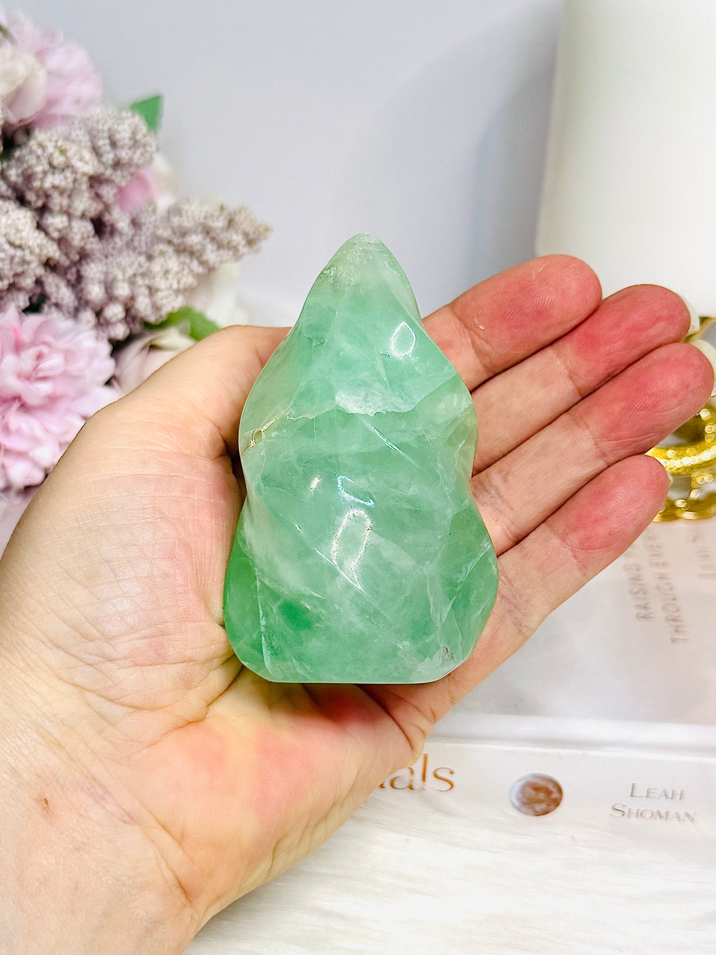 Green Fluorite Carved Flame 8cm
