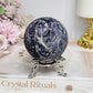 Natural Purple Fluorite X Sphalerite Druzy Sphere on Stand 306g