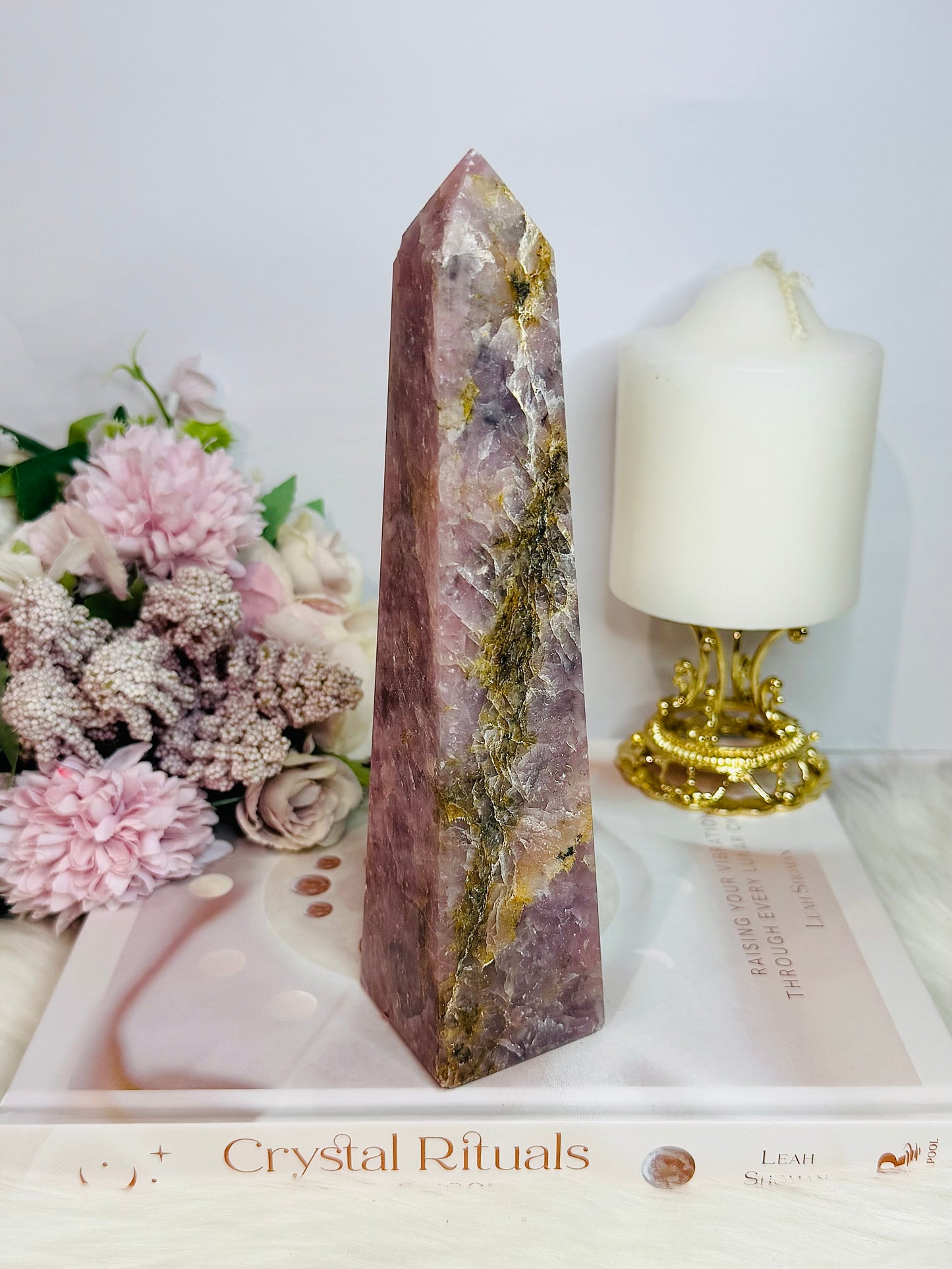 Natural Lepidolite Large 19.5cm Obelisk | Tower From Brazil with Natural Lines