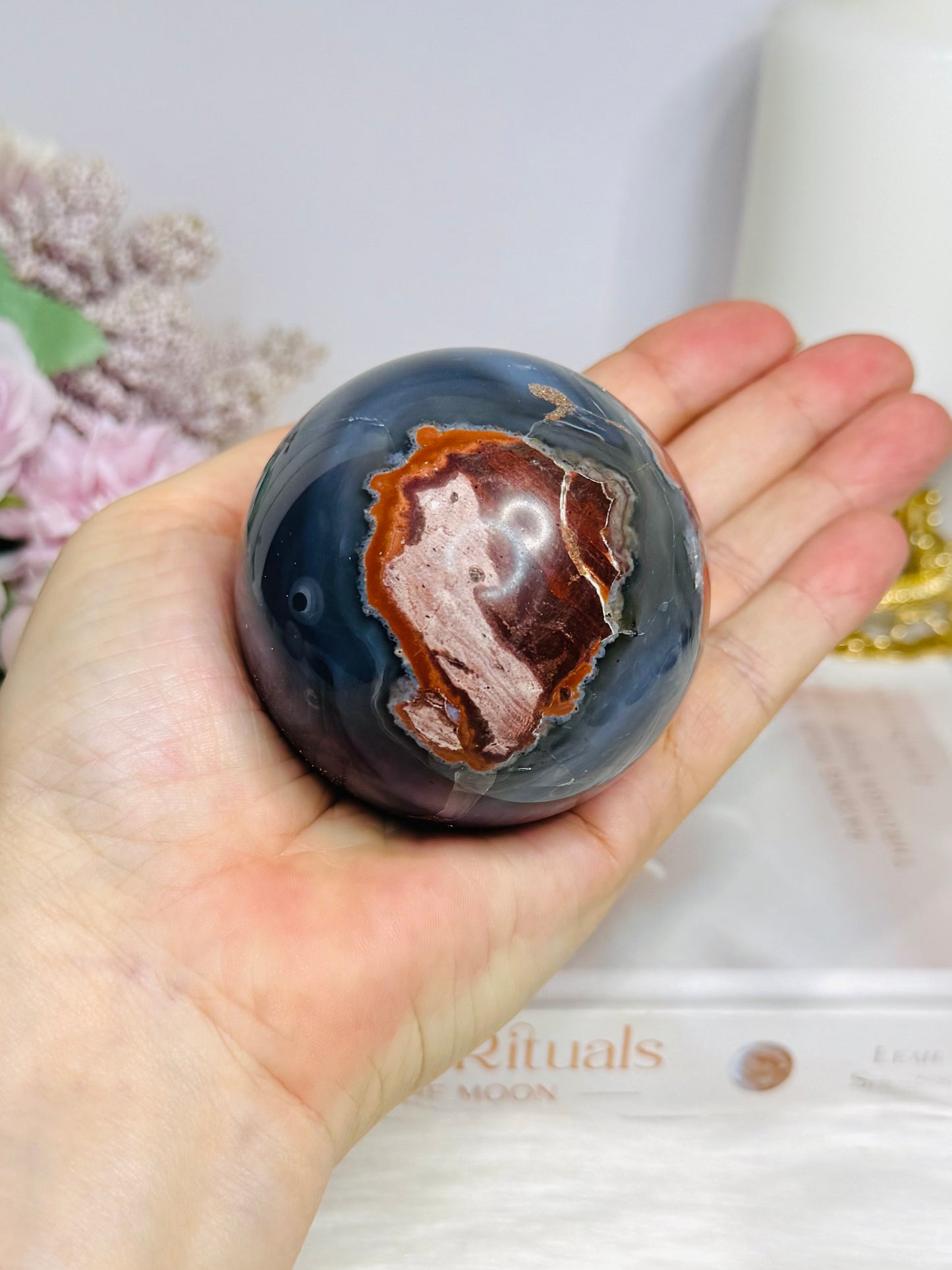 Volcano | Football Agate Sphere On Stand 338g