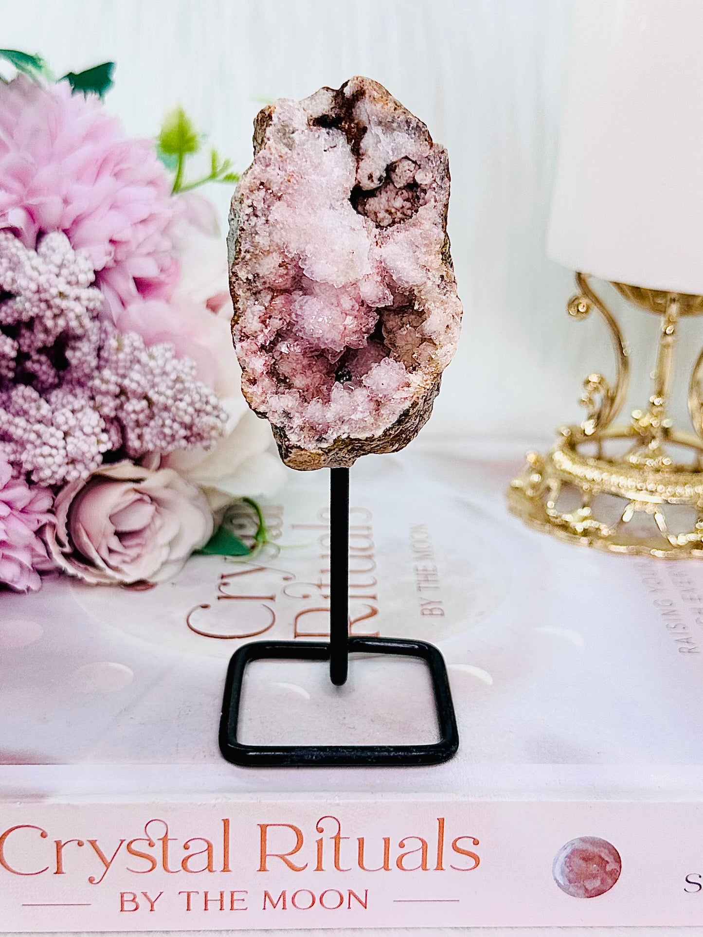 Beautiful Natural Pink Amethyst Druzy Geode On Stand 12cm