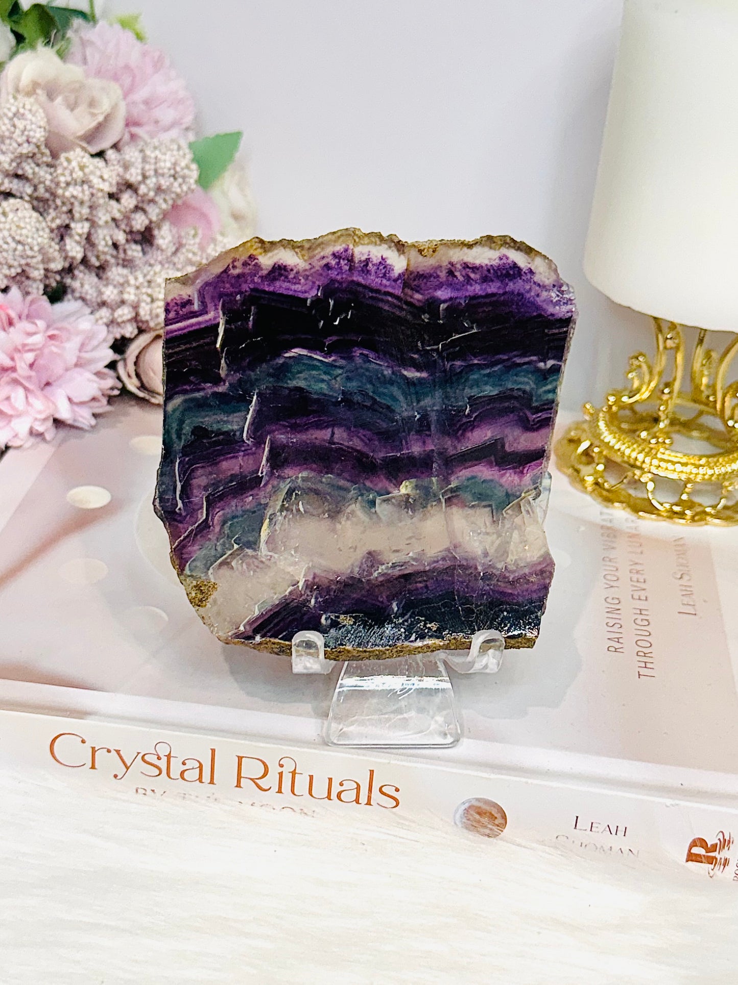 Natural Rainbow Fluorite Slab on Stand 10cm