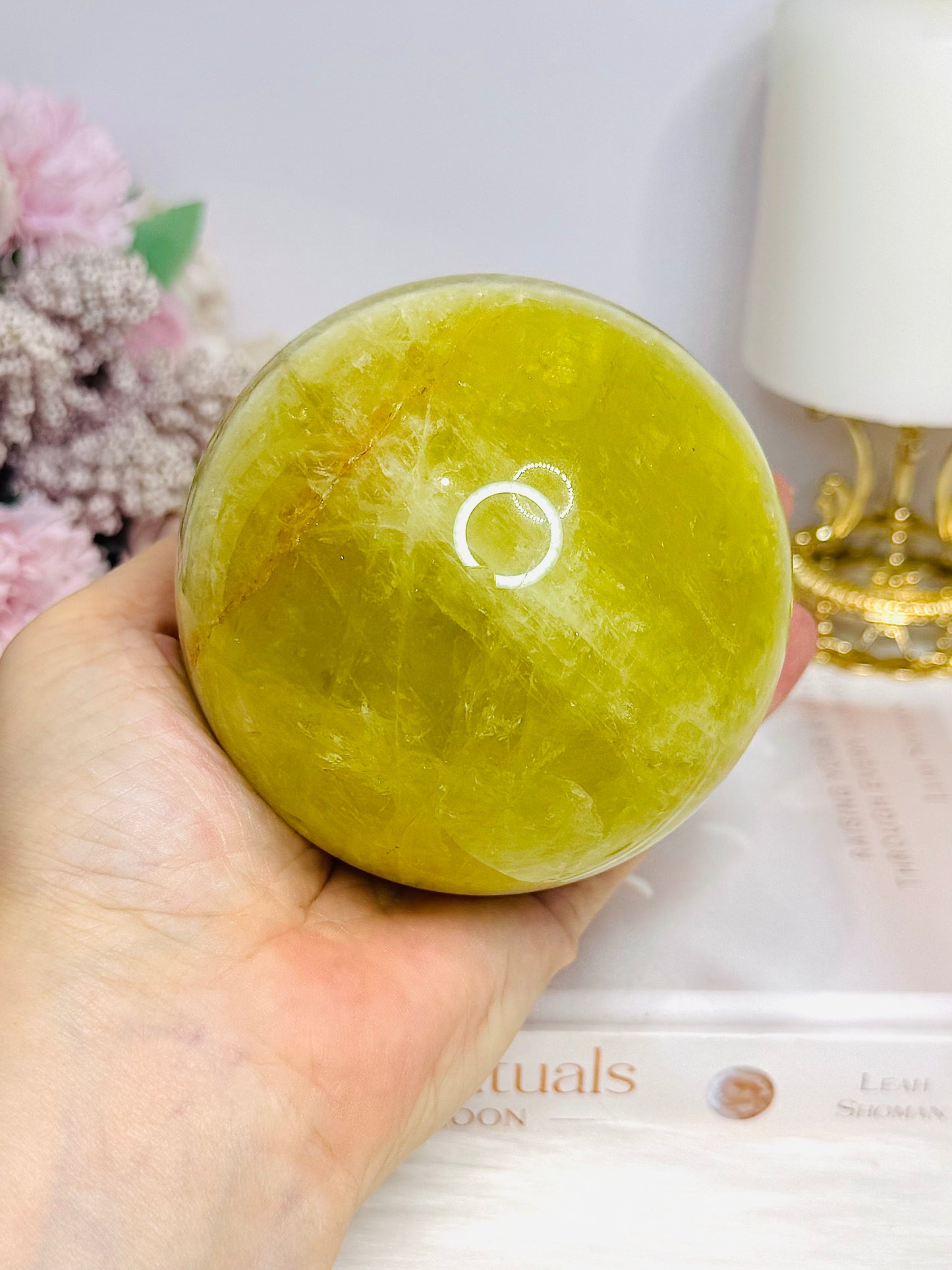 Large Citrine Sphere With Rainbows (heat treated) On Stand 890g