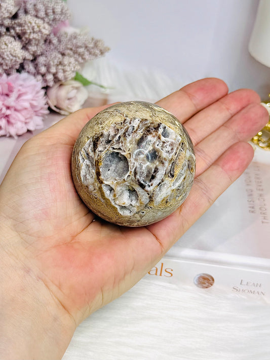 Druzy Sphalerite Sphere with Imperfection at Back 268g (stands alone)
