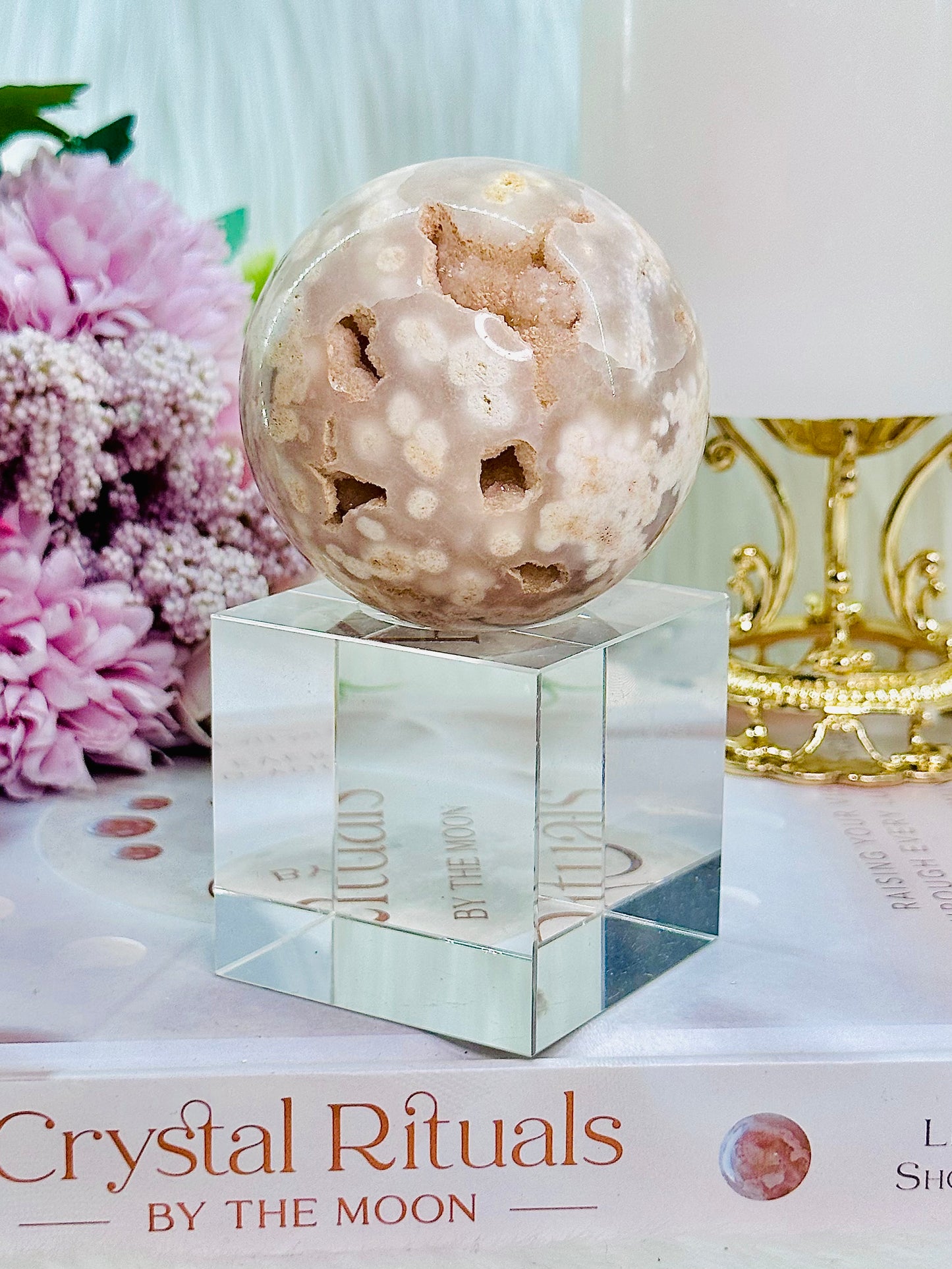 Incredibly Beautiful Druzy Pink Amethyst Sphere 285gram on Silver Stand (Glass stand in pic is display only)