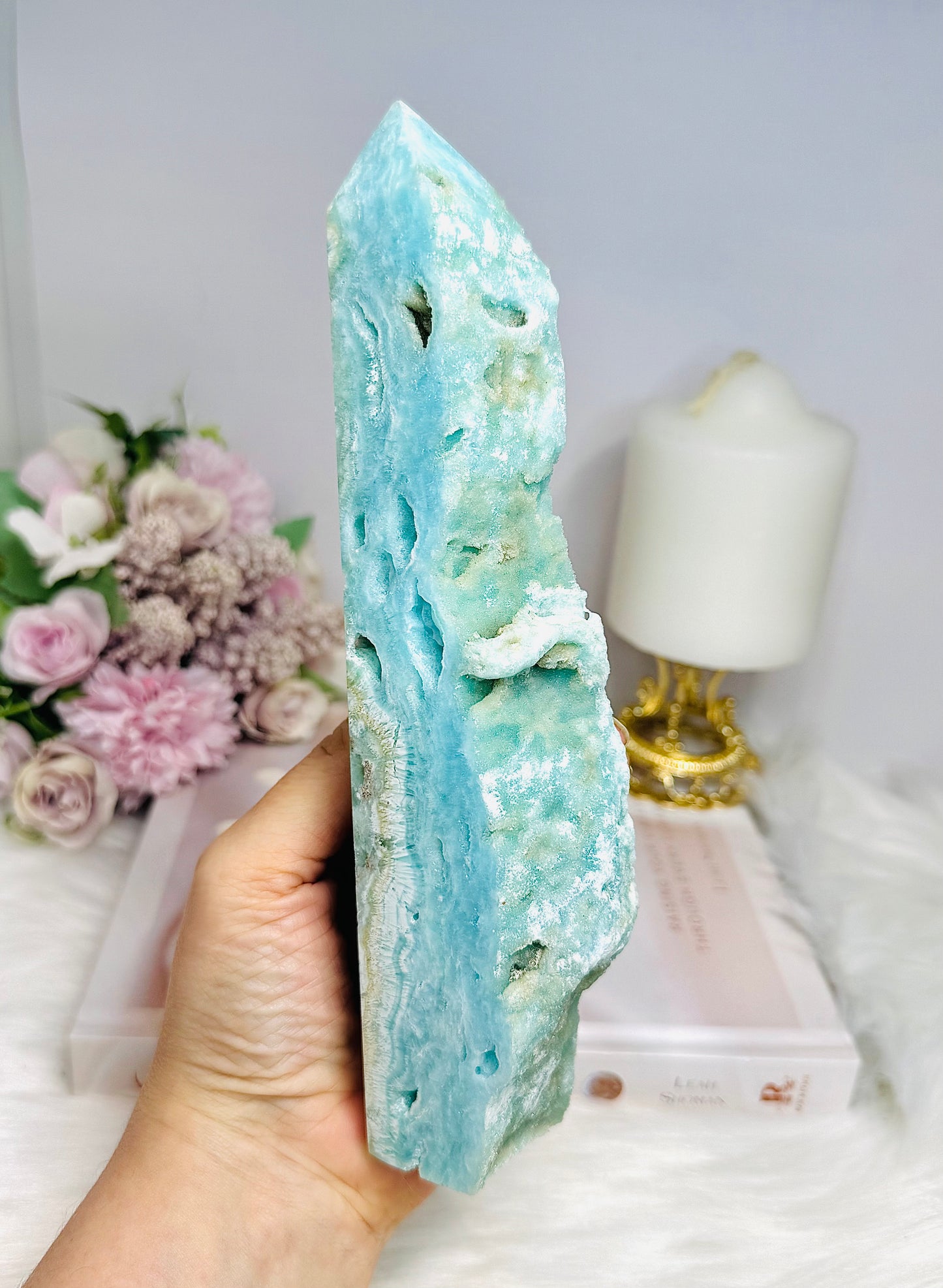 Large Blue Hemimorphite Druzy Tower 21cm