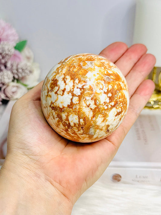 Large Orange Calcite Sphere on Stand 438g