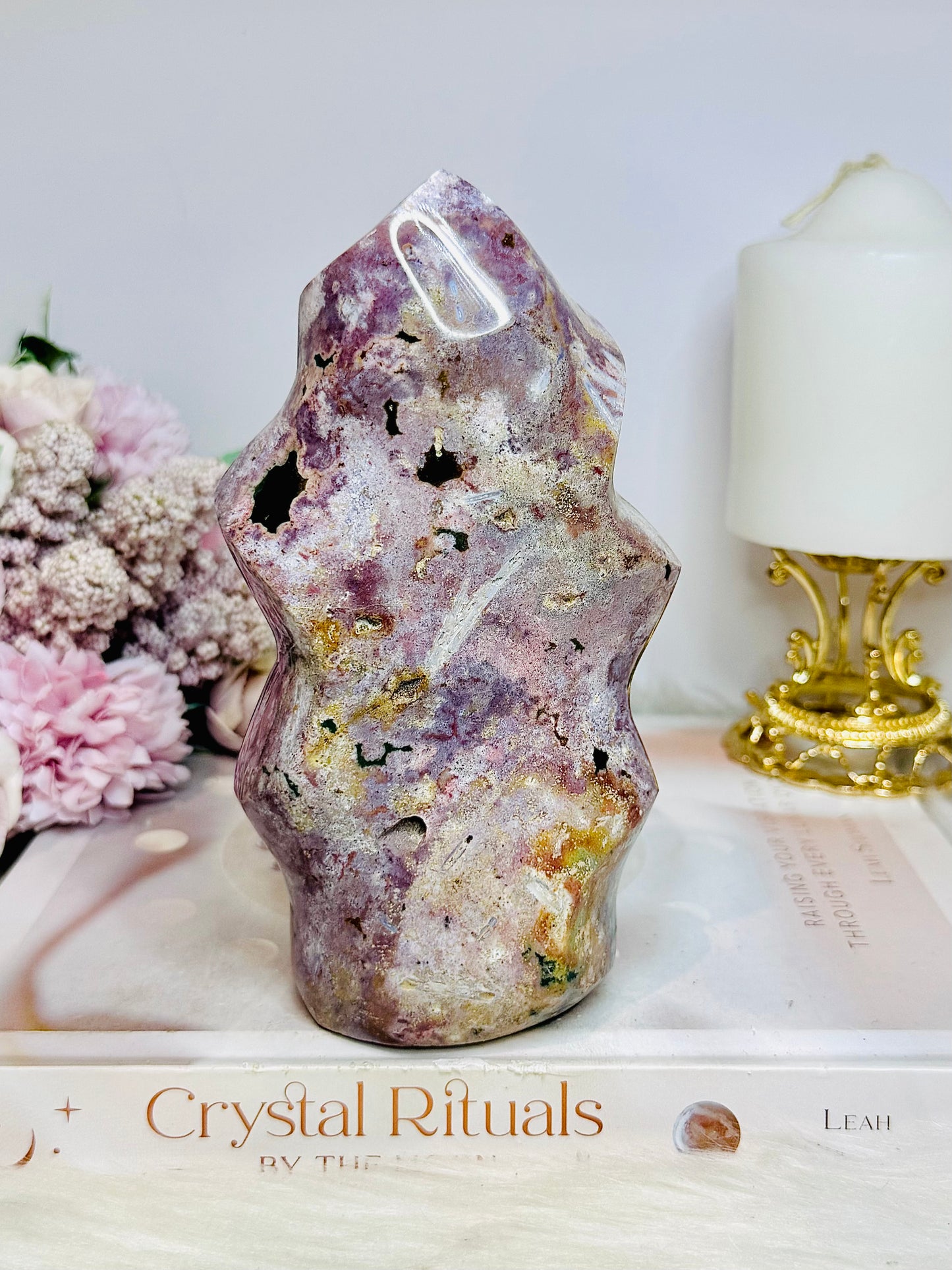 Large Ocean Jasper Carved Flame 16cm 850g