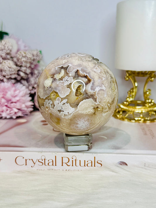 Large Flower Agate Sphere on Stand 500g