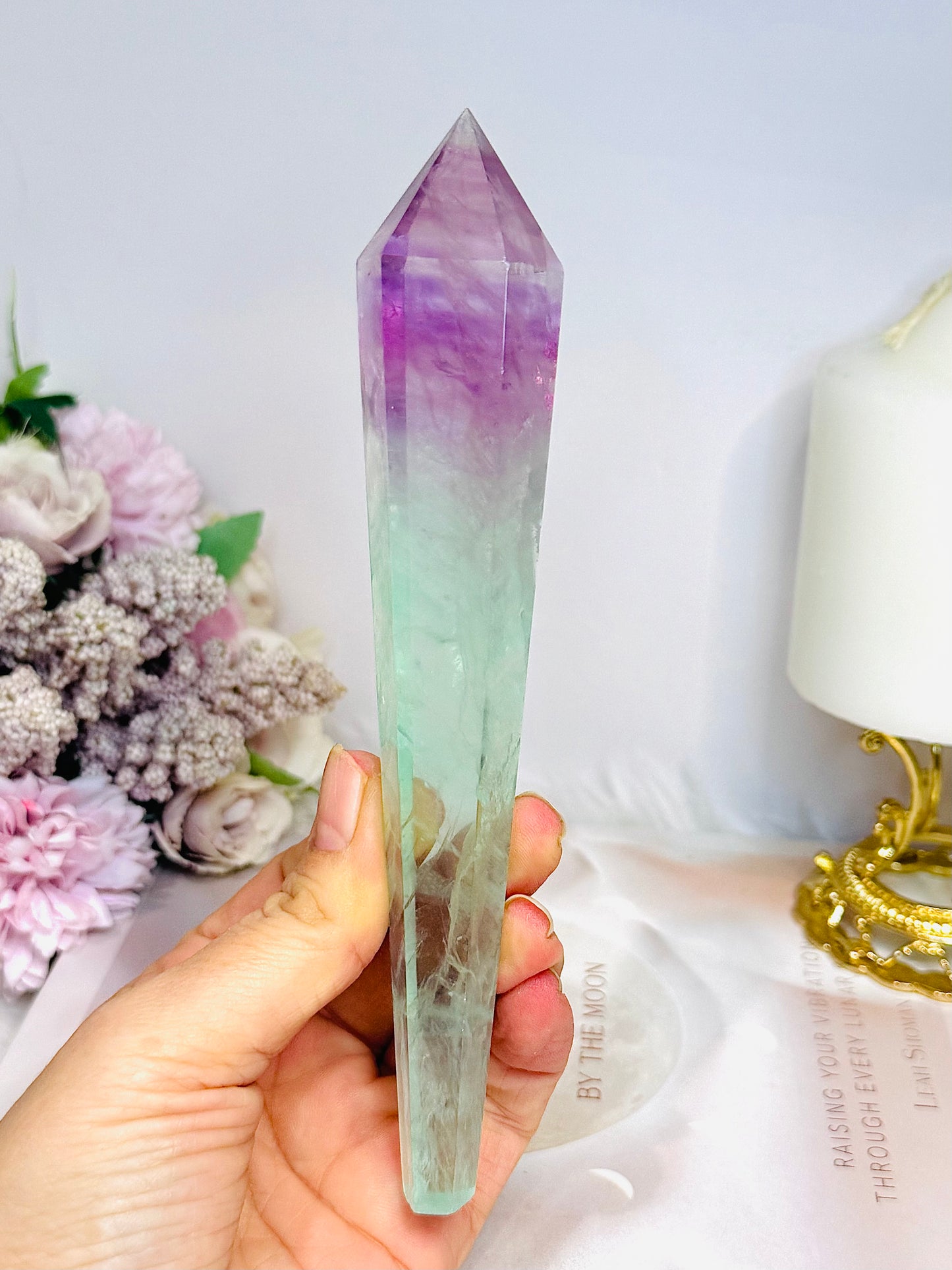 Watermelon Fluorite Wand | Tower with Rainbows  17.5cm