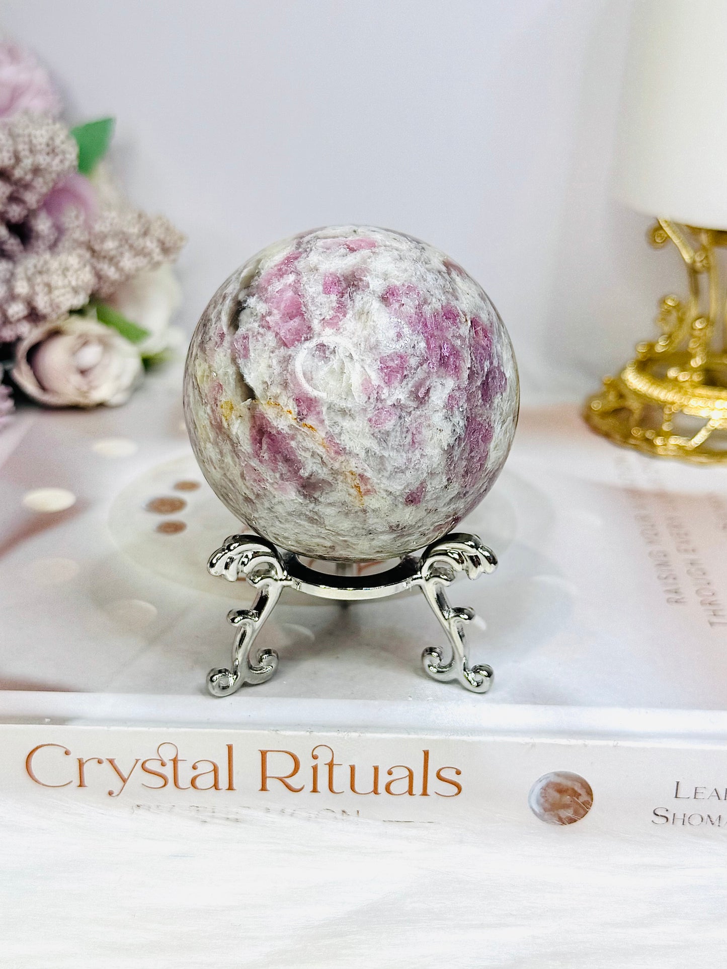 Pink Tourmaline Sphere on Stand 294g