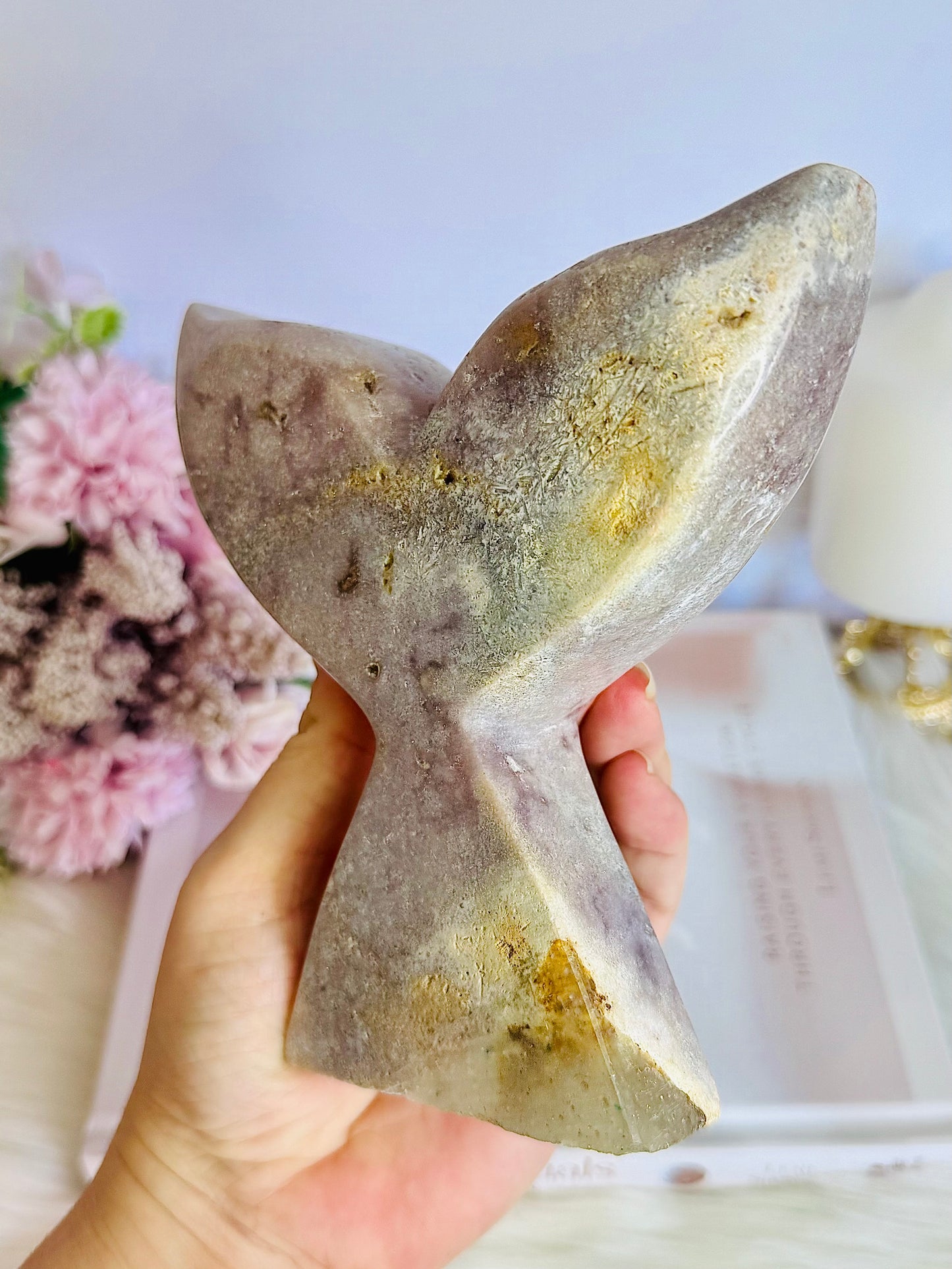 Divine Large Chunky Pink Amethyst Druzy Carved Mermaid | Whale Tail 14.5cm