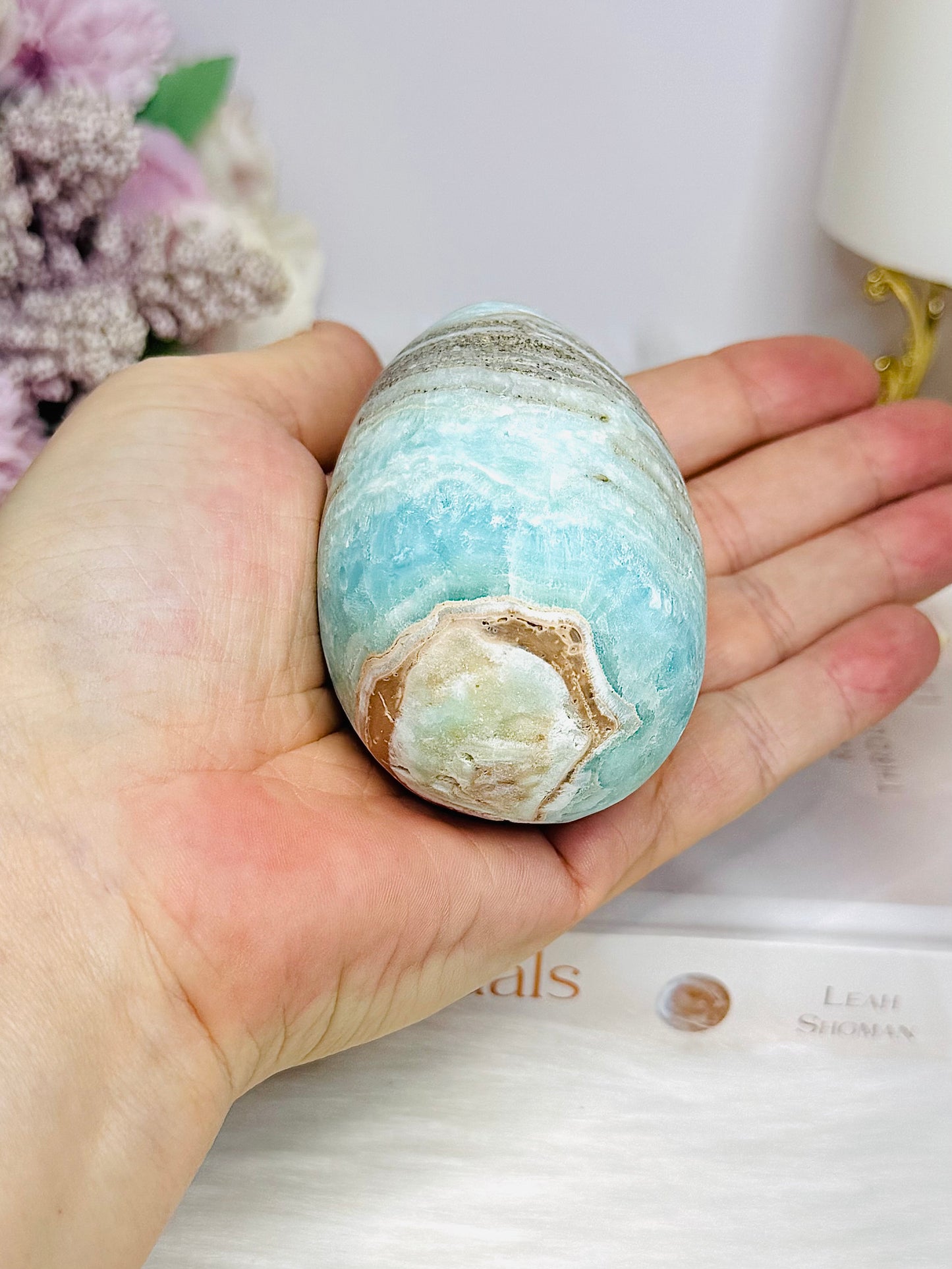 Blue Caribbean Calcite Druzy Egg On Stand 8cm 263g