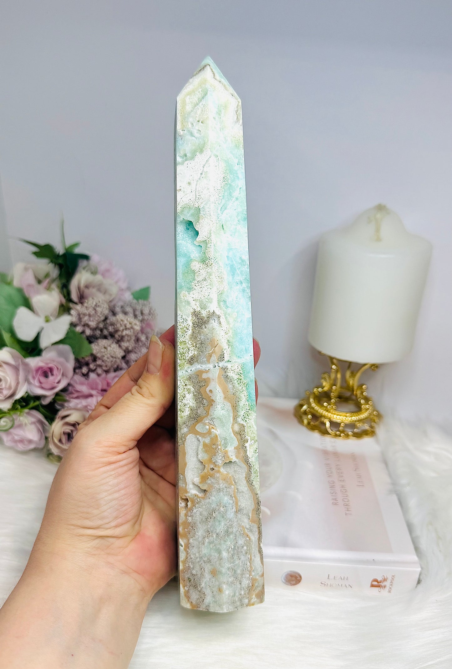 Large Blue Hemimorphite Druzy Tower 24cm