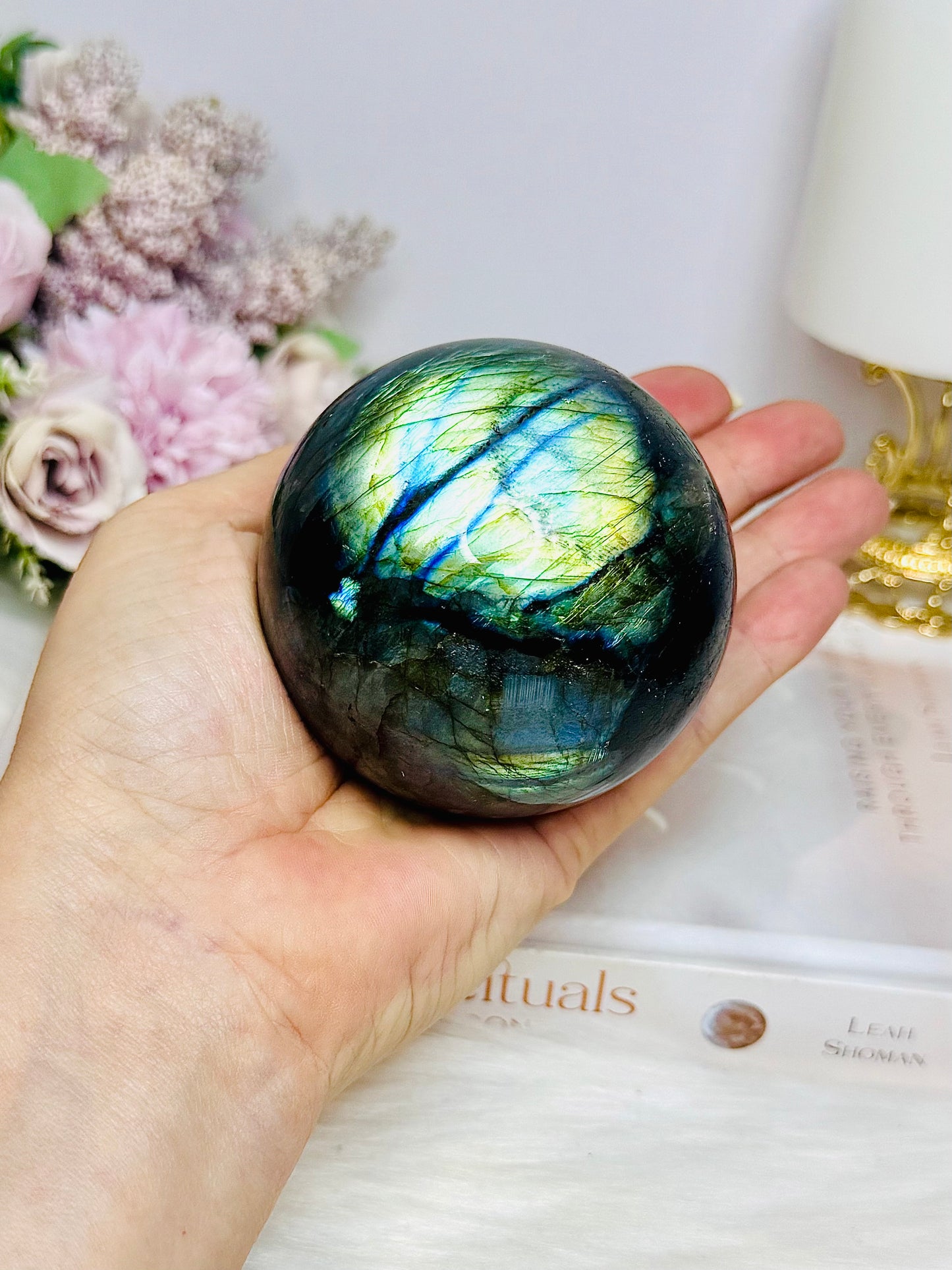 Large Labradorite Sphere on Stand 520g