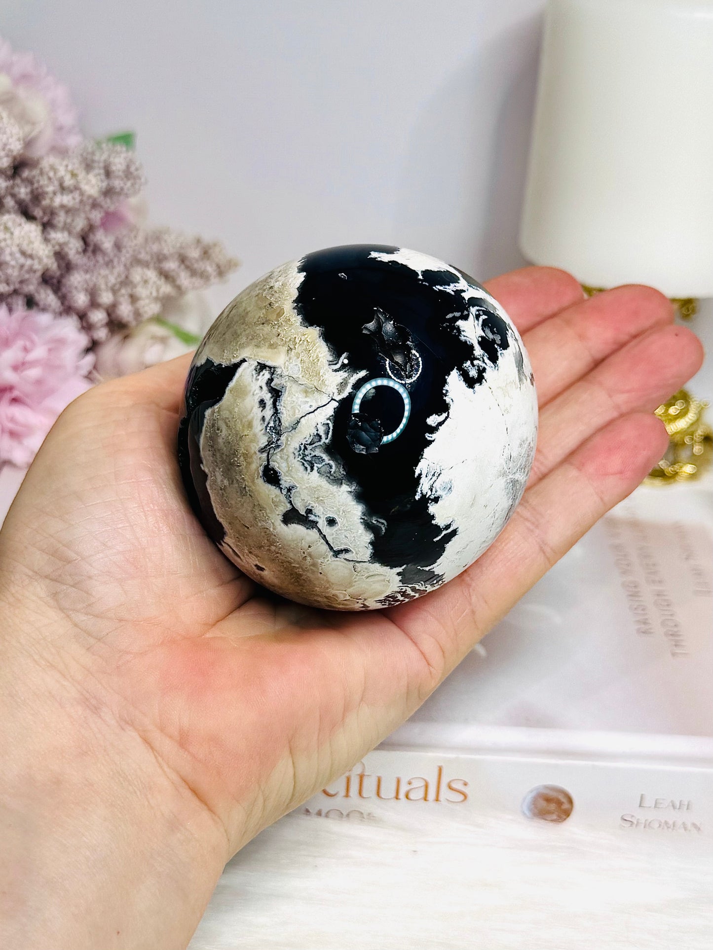 Large Volcano Agate Sphere (UV Reactive) On Stand 379g