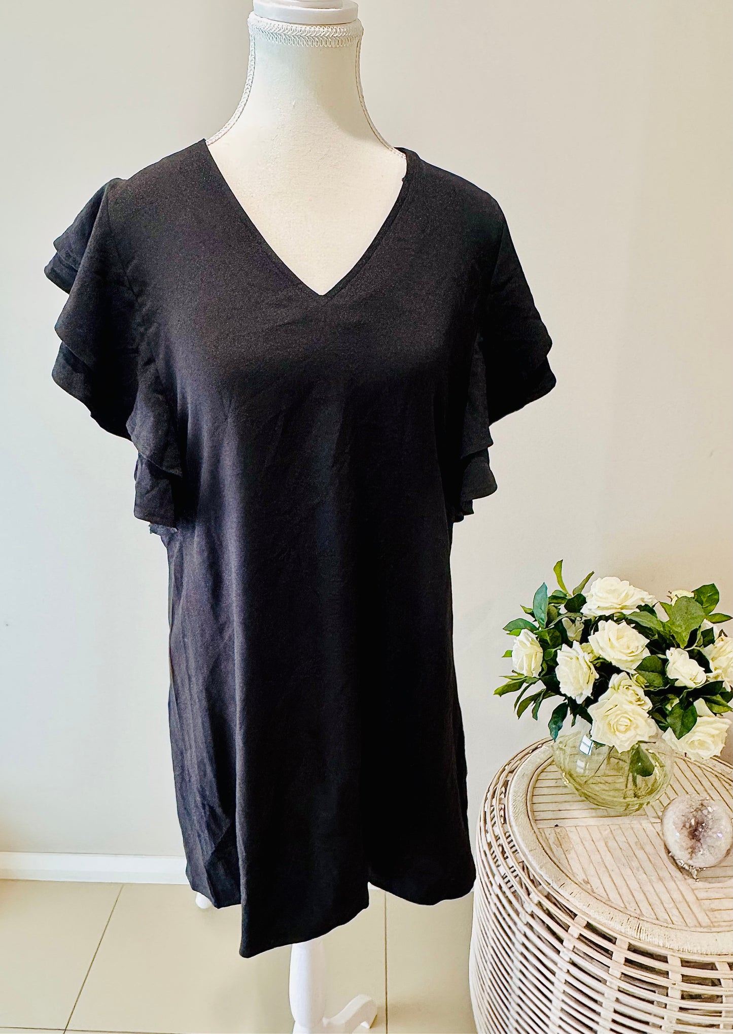 Black Dress with Ruffle Sleeves Size Medium