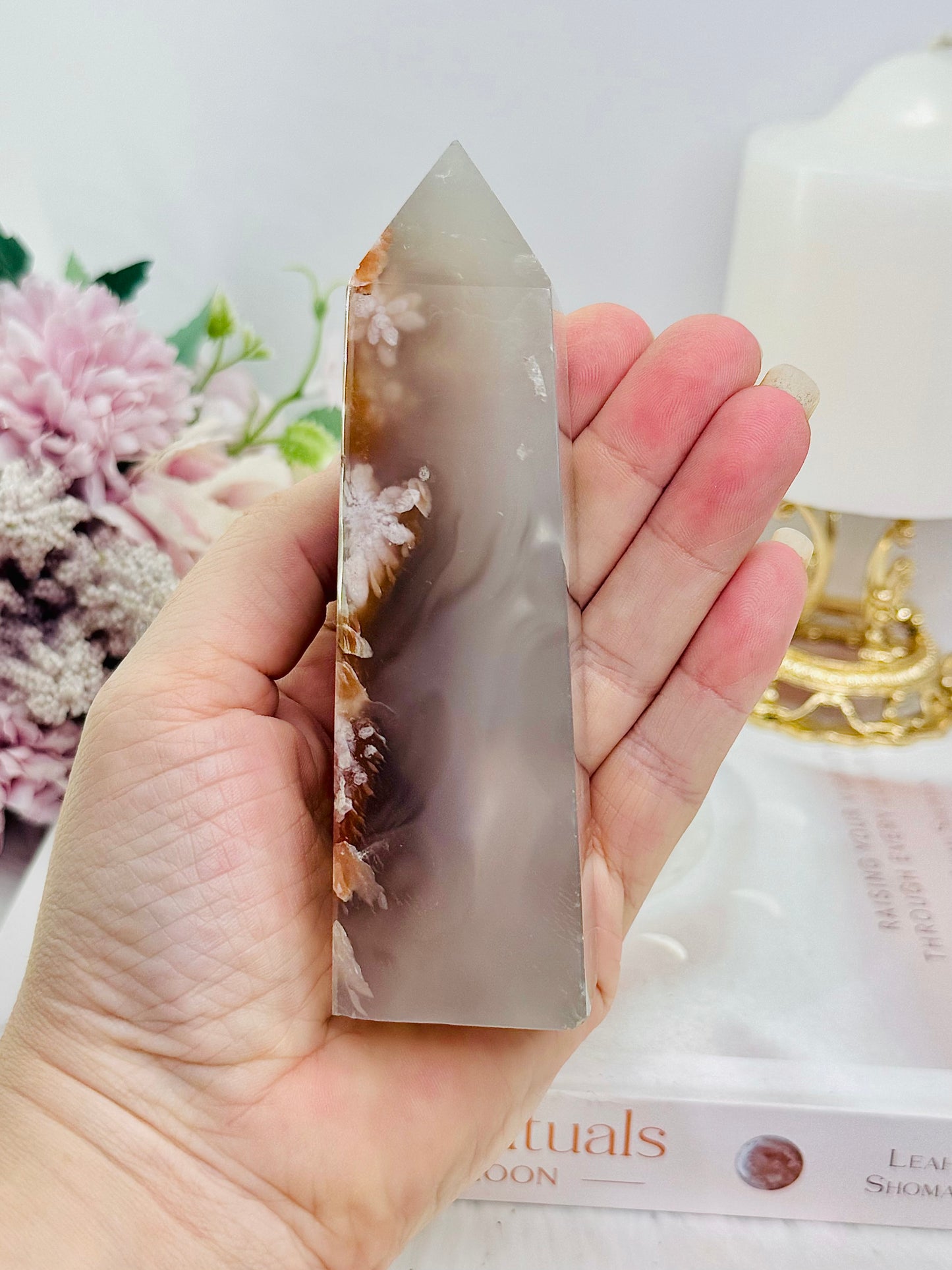 Flower Agate Tower 12cm Square Cut