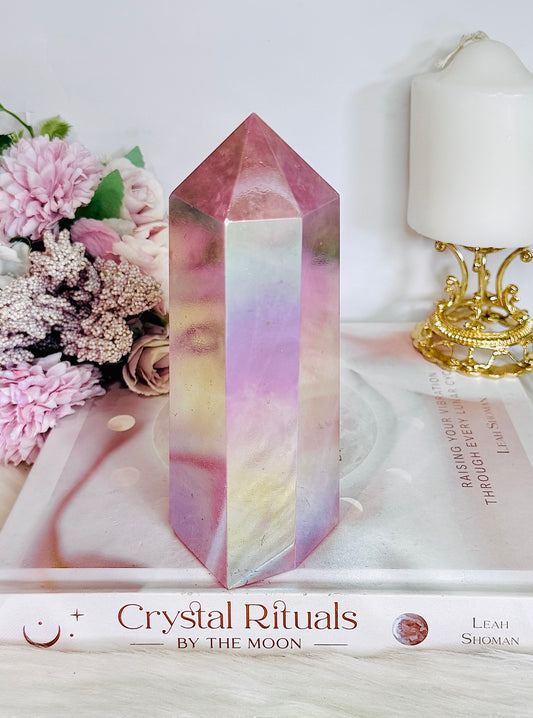Large Angel Aura Chunky Rose Quartz Tower 15.5cm