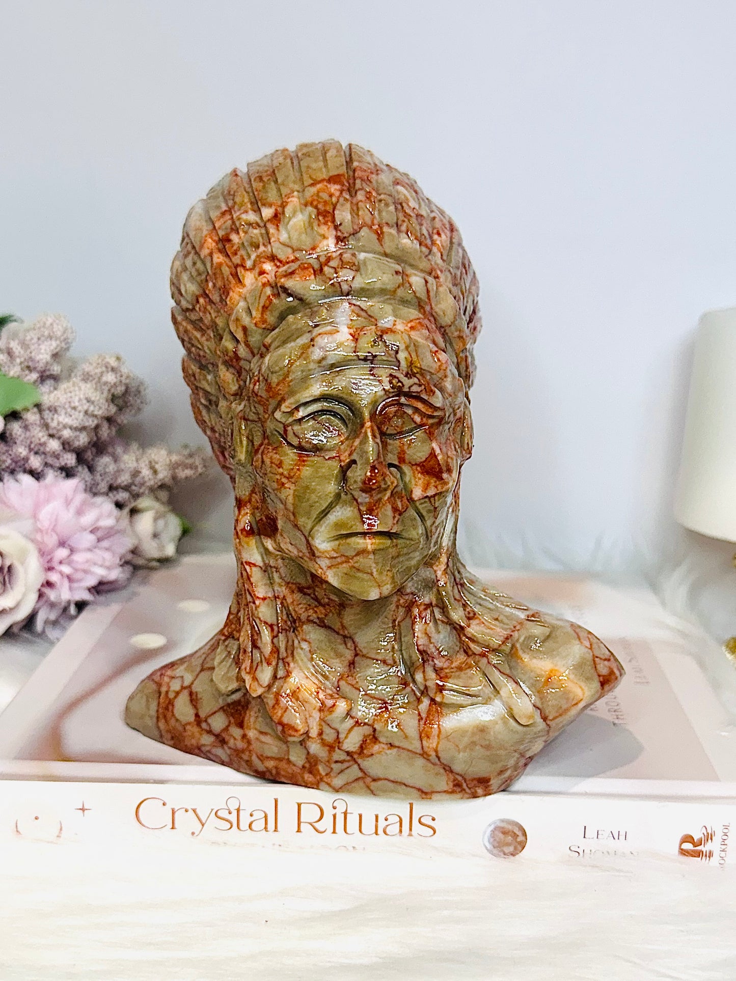 Large Red Vein Jasper Carved American Indian Chief 17cm 1.65KG