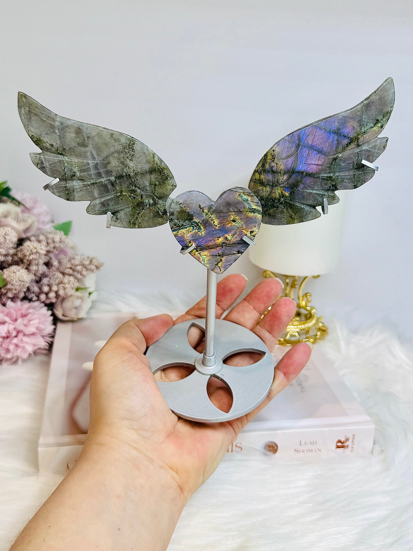 Purple Labradorite Heart with Wings ~ Each piece is full of flash 18cm
