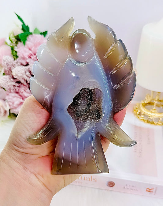 ⚜️ SALE ⚜️ Powerful Healing Stone ~ Stunning Druzy Agate Crystal Angel Carving 15cm