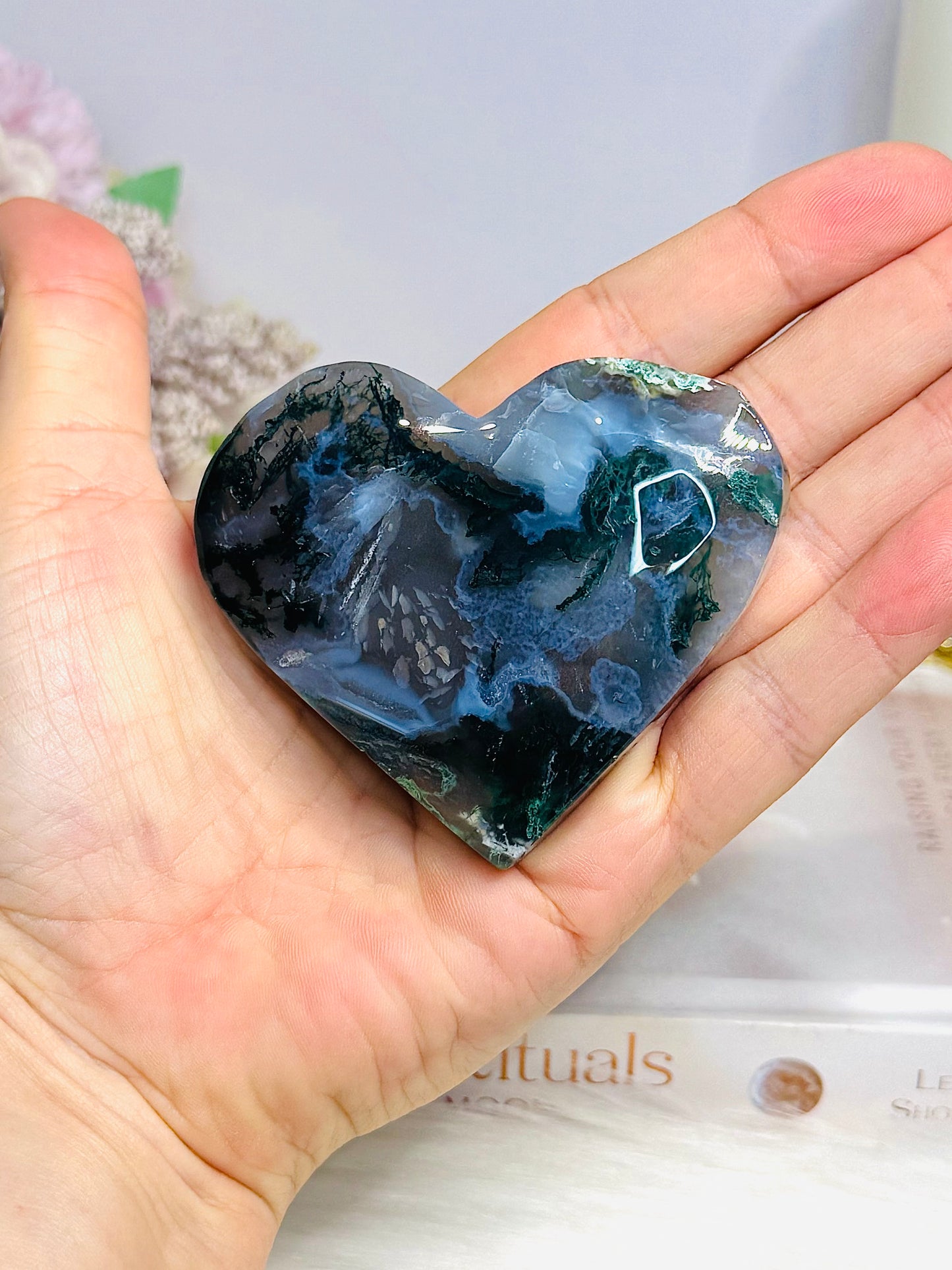Moss Agate Heart 8cm