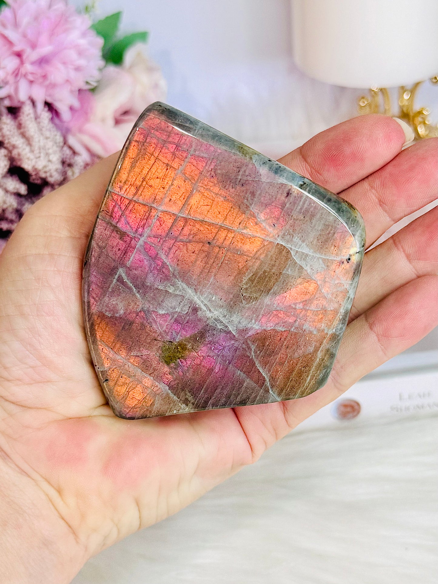 Wow! Incredible Pink, Purple & Orange Flash Natural Labradorite Polished Freeform 324grams